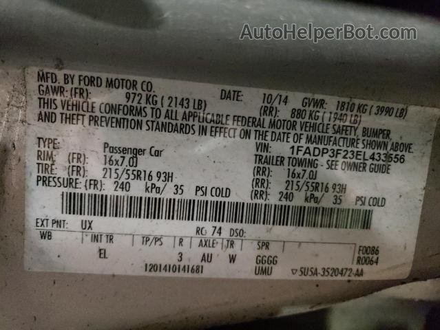 2014 Ford Focus Se Silver vin: 1FADP3F23EL433556