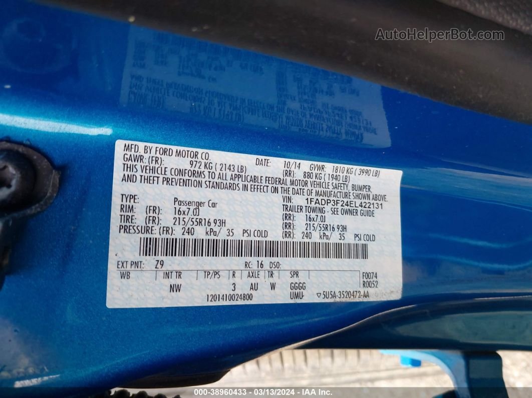 2014 Ford Focus Se Blue vin: 1FADP3F24EL422131