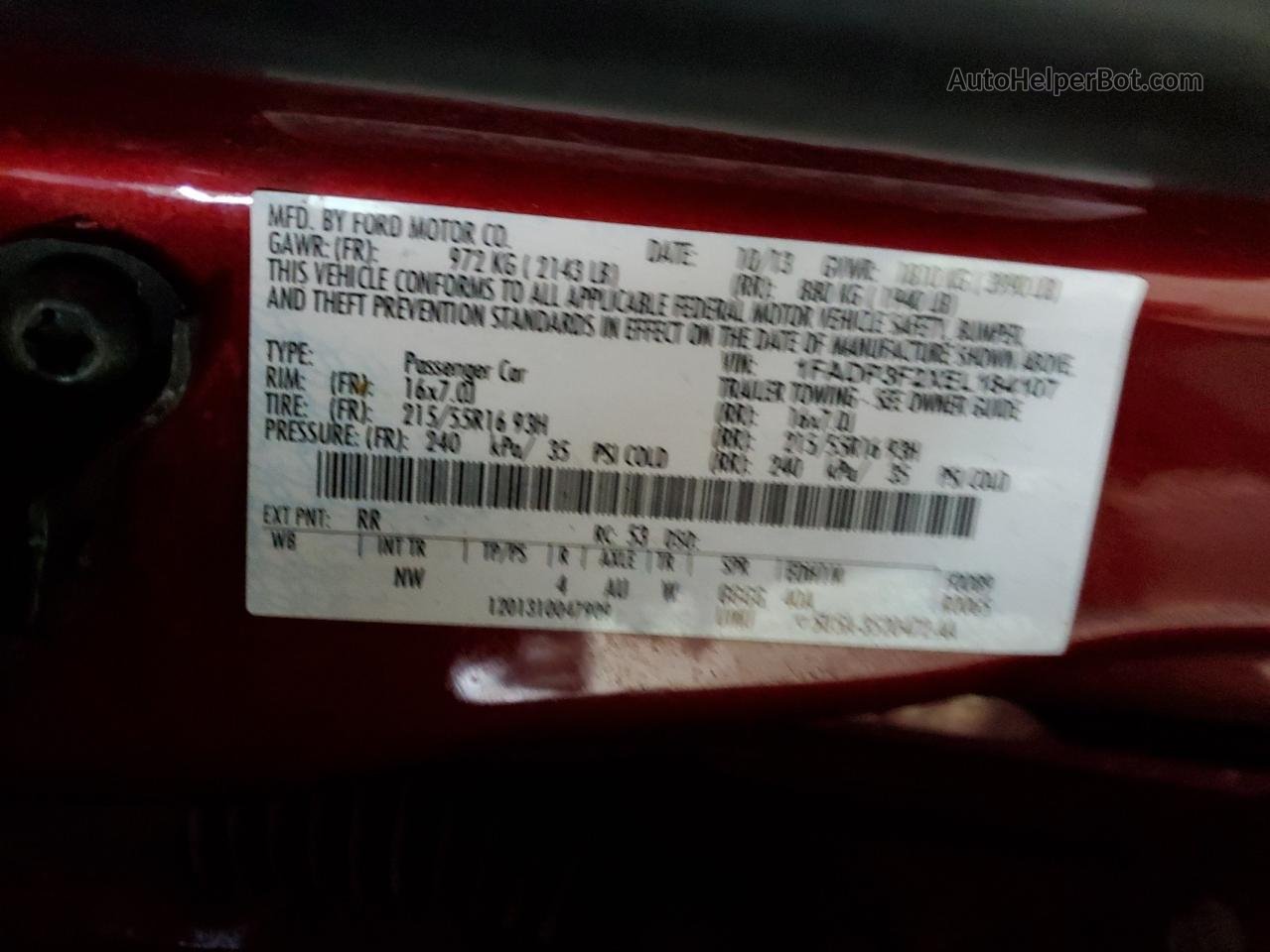 2014 Ford Focus Se Темно-бордовый vin: 1FADP3F2XEL184107