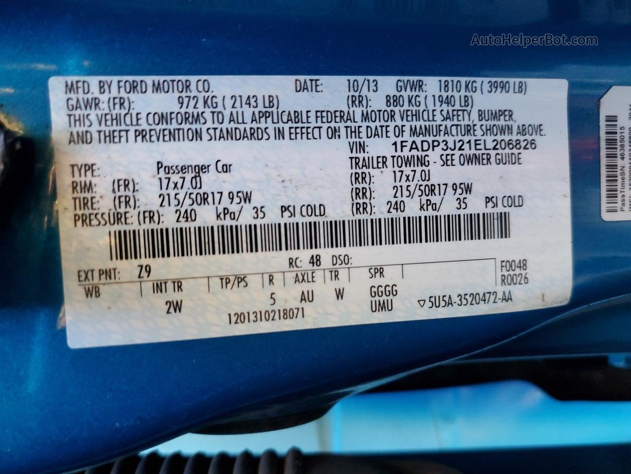 2014 Ford Focus Titanium Синий vin: 1FADP3J21EL206826