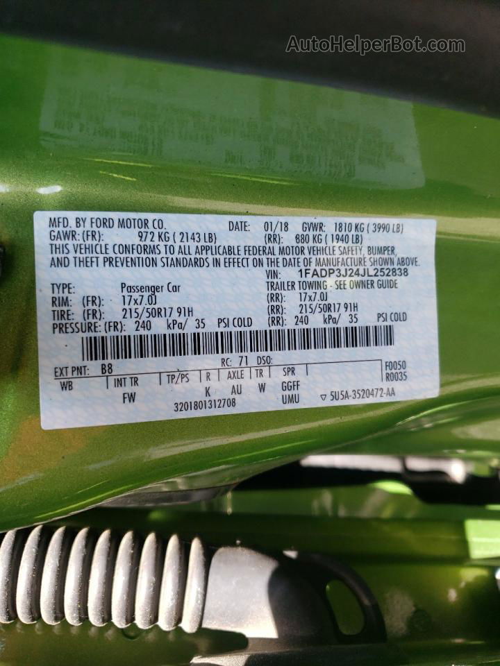 2018 Ford Focus Titanium Green vin: 1FADP3J24JL252838