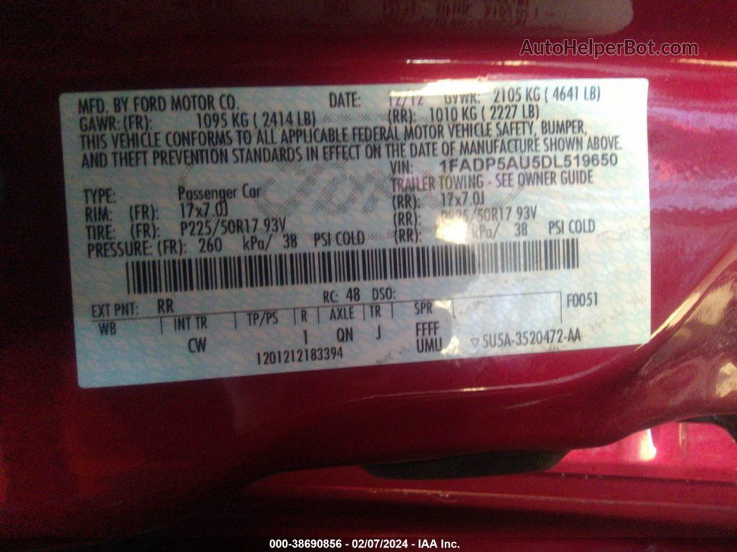 2013 Ford C-max Hybrid Se Red vin: 1FADP5AU5DL519650