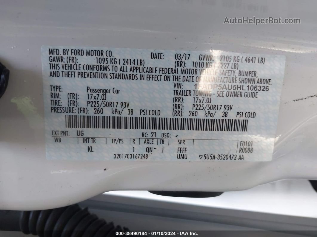 2017 Ford C-max Hybrid Se White vin: 1FADP5AU5HL106326