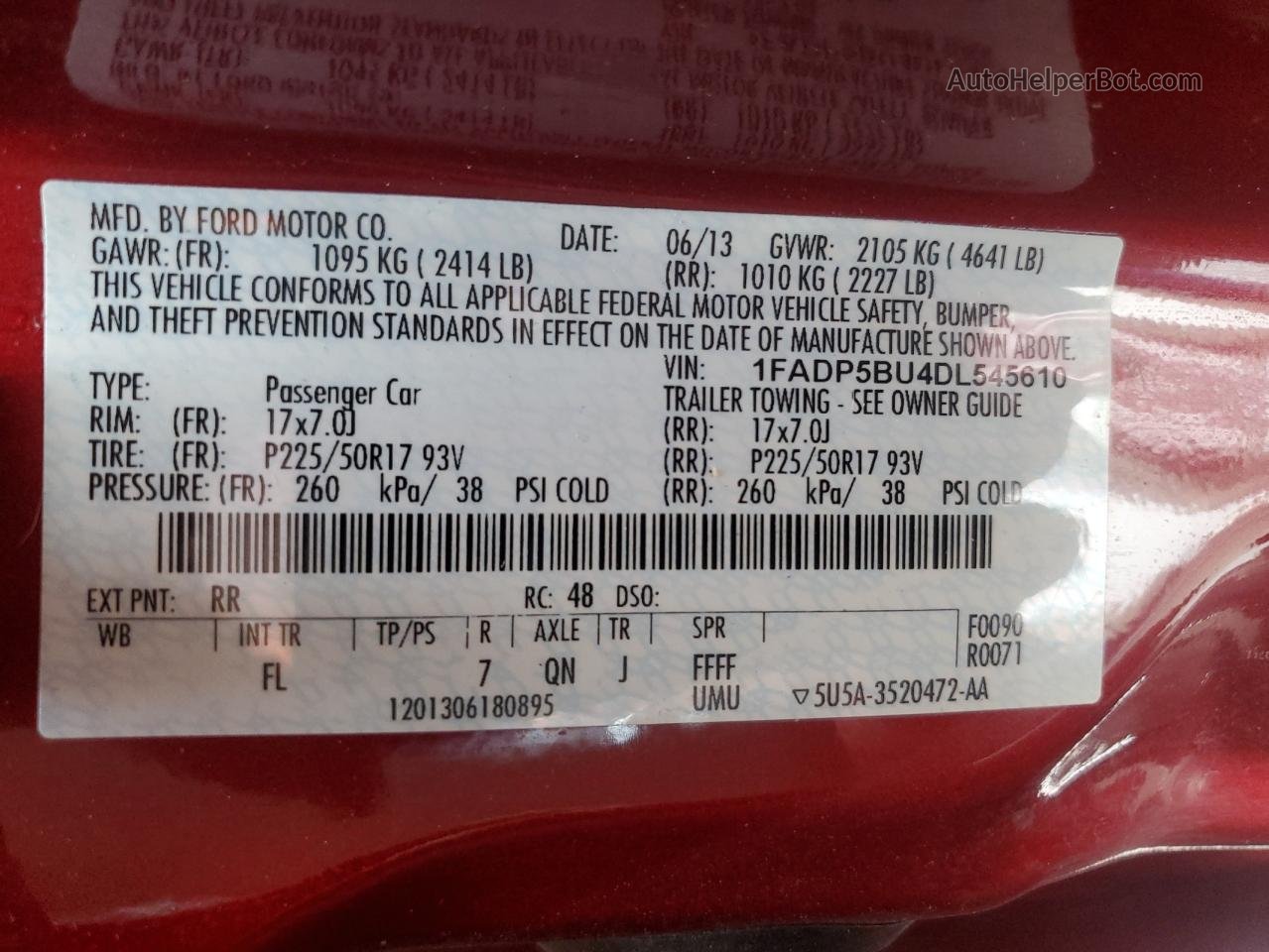 2013 Ford C-max Sel Red vin: 1FADP5BU4DL545610