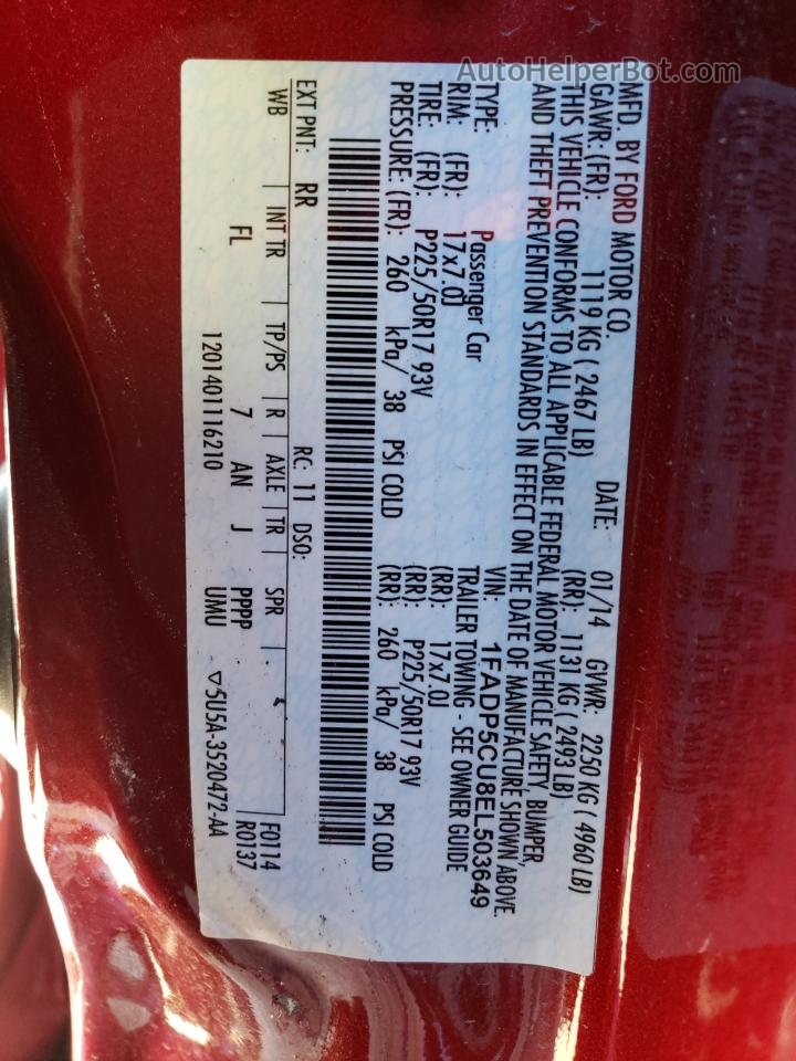 2014 Ford C-max Premium Red vin: 1FADP5CU8EL503649