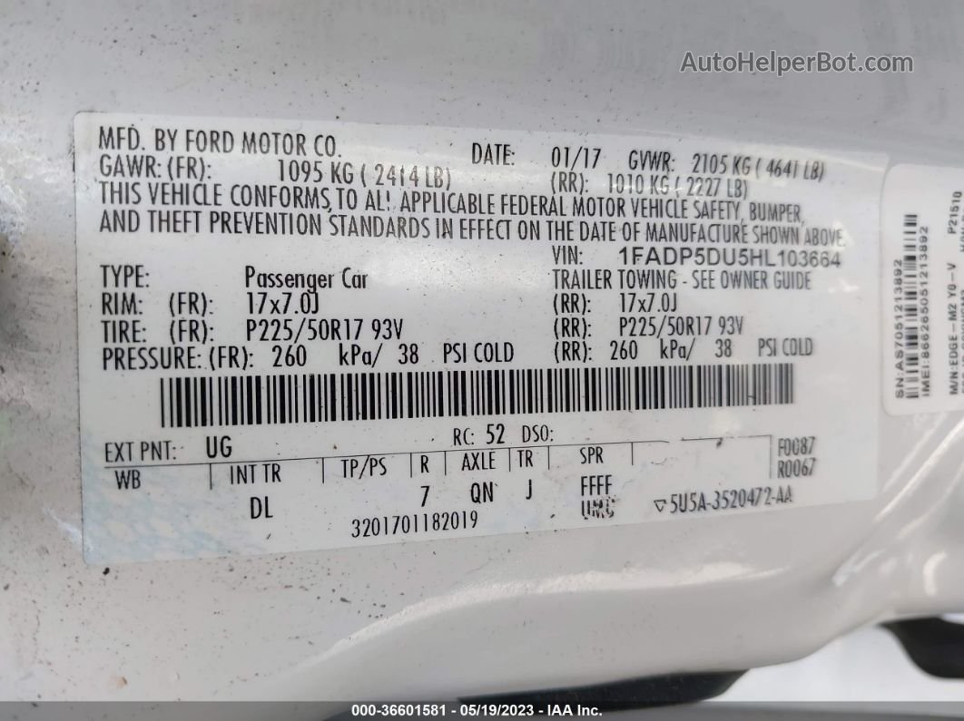 2017 Ford C-max Hybrid Titanium White vin: 1FADP5DU5HL103664