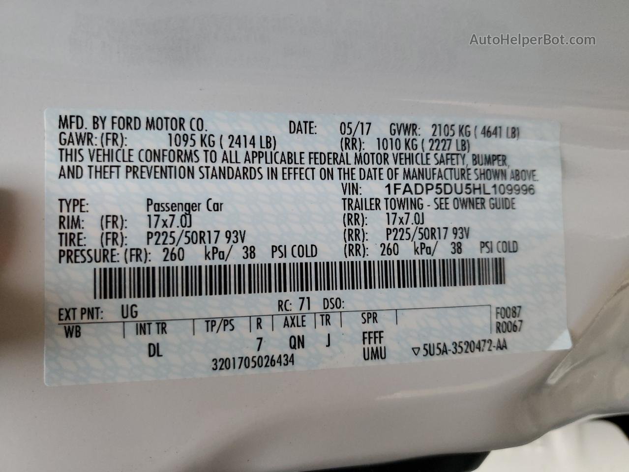 2017 Ford C-max Titanium White vin: 1FADP5DU5HL109996