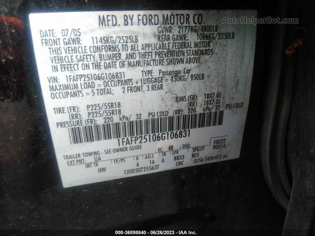 2006 Ford Five Hundred Limited Black vin: 1FAFP25106G106831