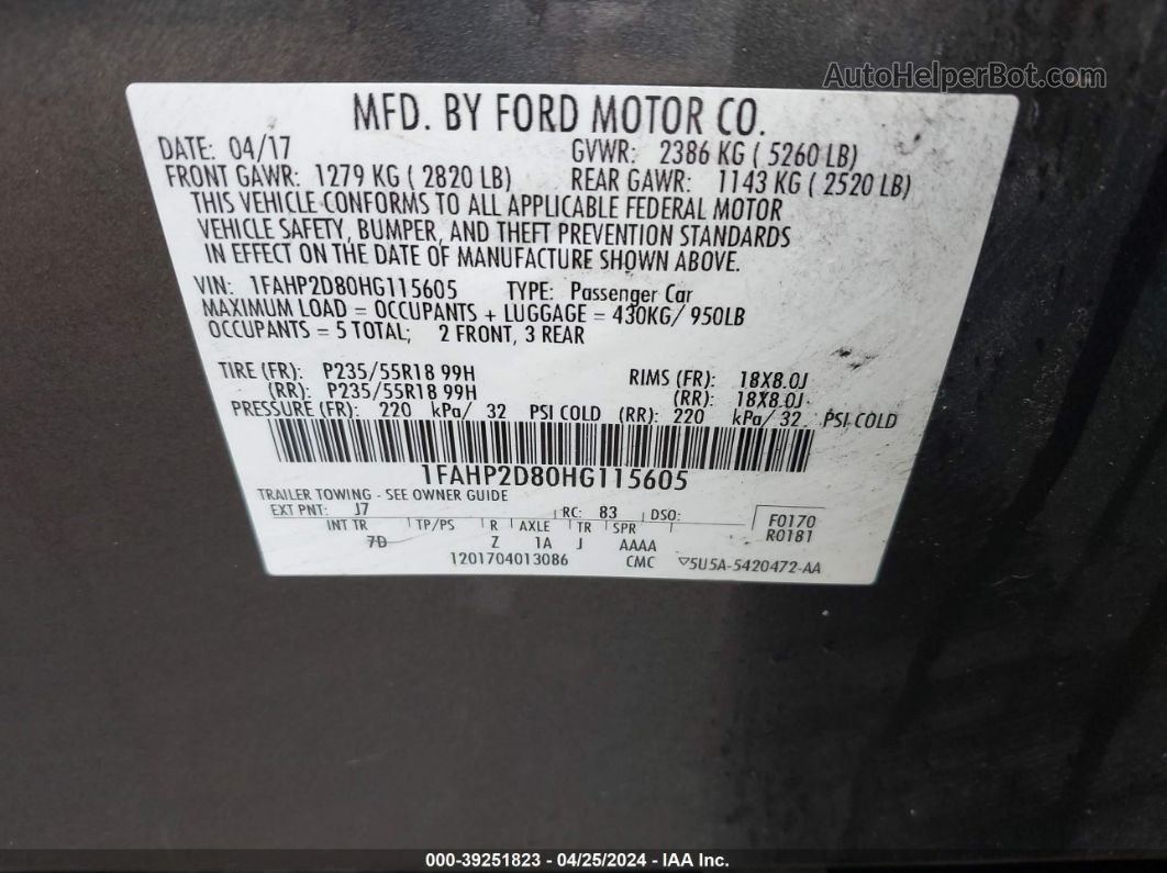2017 Ford Taurus Se Gray vin: 1FAHP2D80HG115605