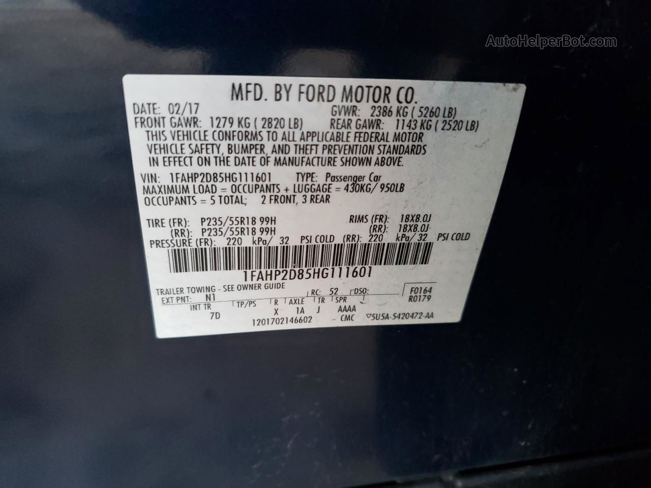 2017 Ford Taurus Se Синий vin: 1FAHP2D85HG111601