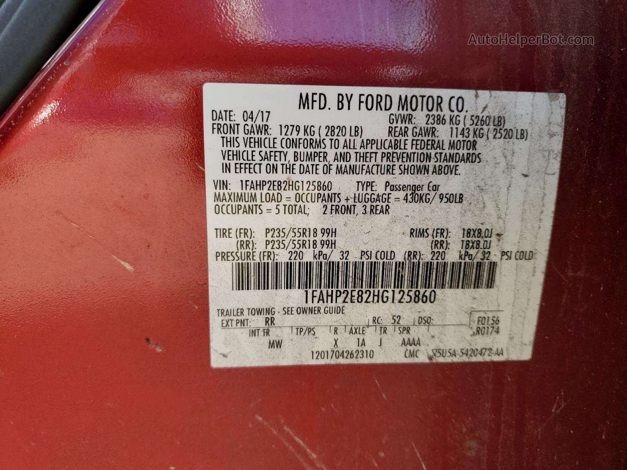 2017 Ford Taurus Sel Красный vin: 1FAHP2E82HG125860