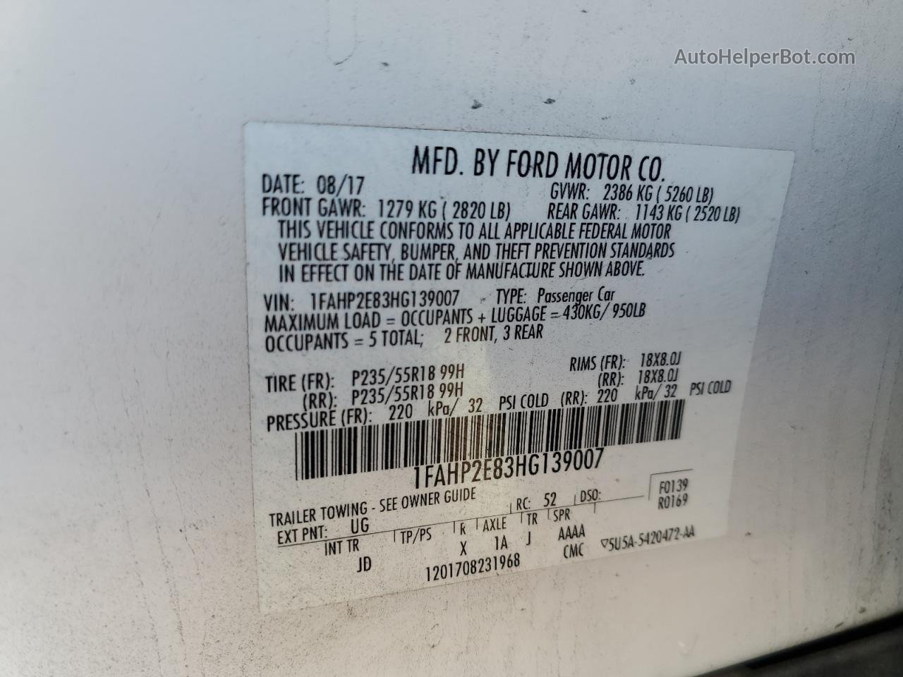 2017 Ford Taurus Sel White vin: 1FAHP2E83HG139007