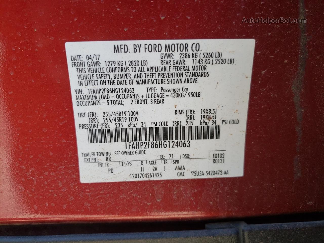 2017 Ford Taurus Limited Красный vin: 1FAHP2F86HG124063