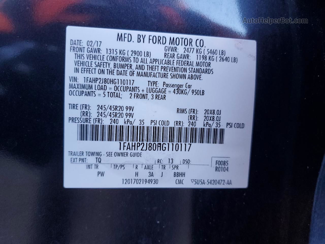 2017 Ford Taurus Limited Black vin: 1FAHP2J80HG110117