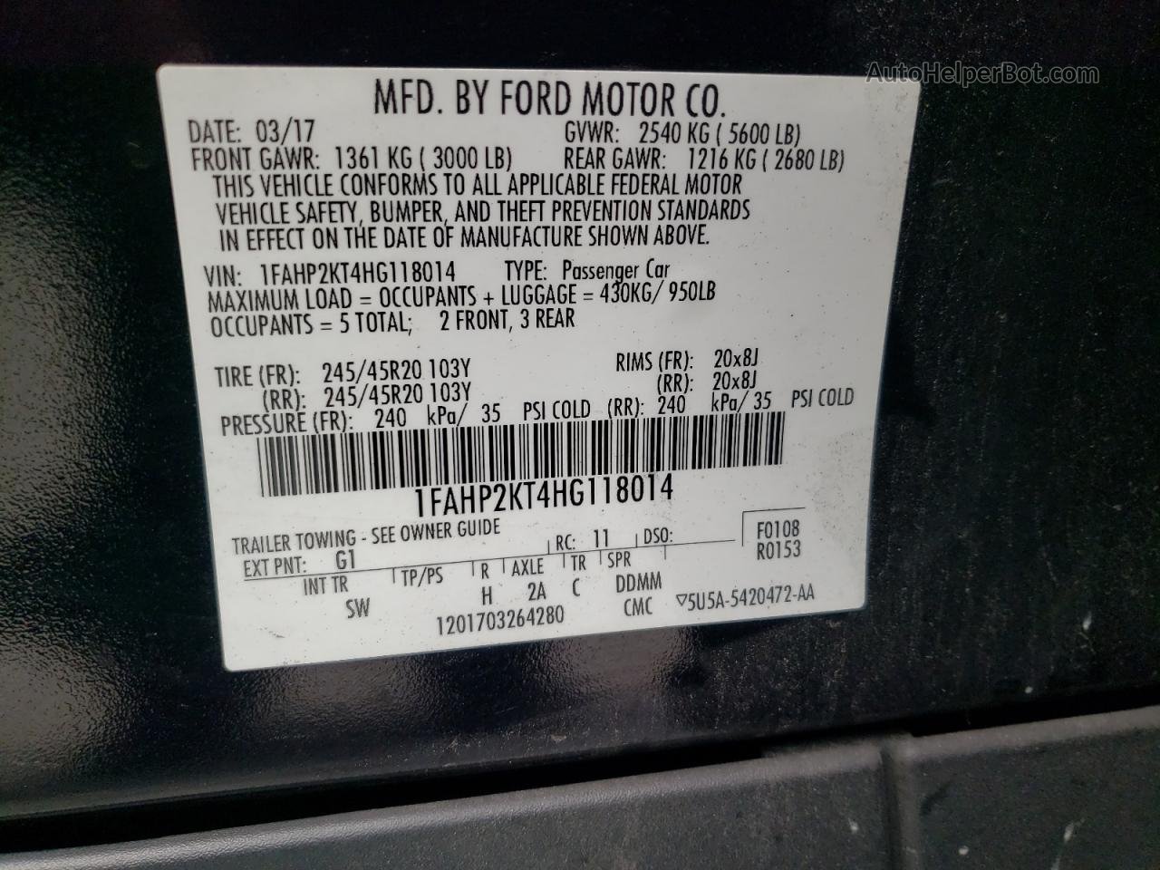 2017 Ford Taurus Sho Черный vin: 1FAHP2KT4HG118014