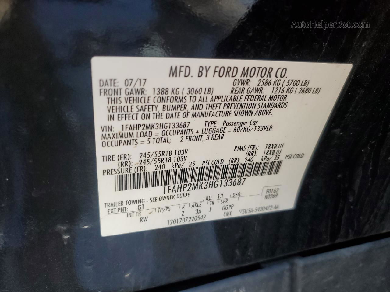 2017 Ford Taurus Police Interceptor Черный vin: 1FAHP2MK3HG133687
