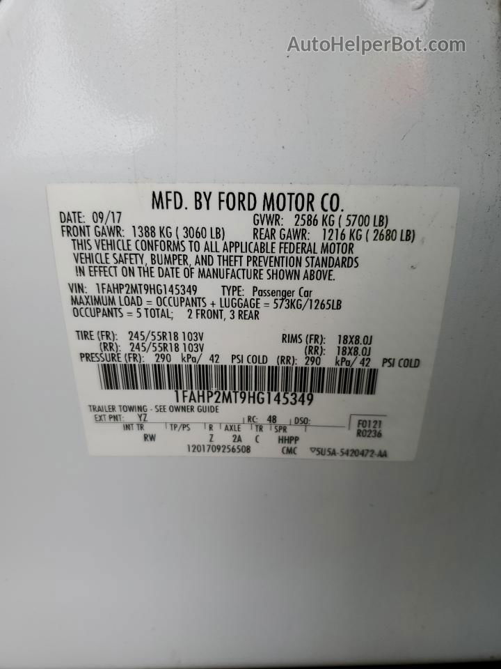 2017 Ford Taurus Police Interceptor White vin: 1FAHP2MT9HG145349