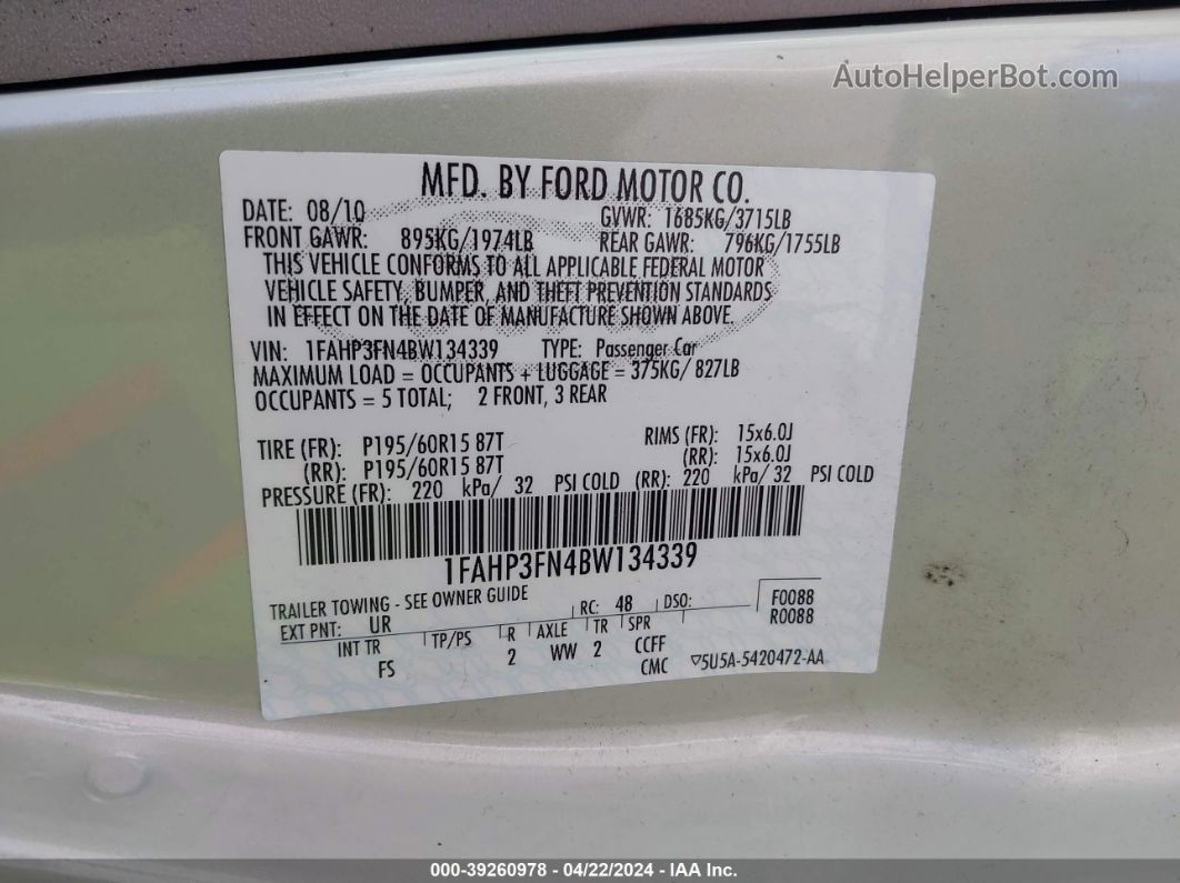 2011 Ford Focus Se Green vin: 1FAHP3FN4BW134339