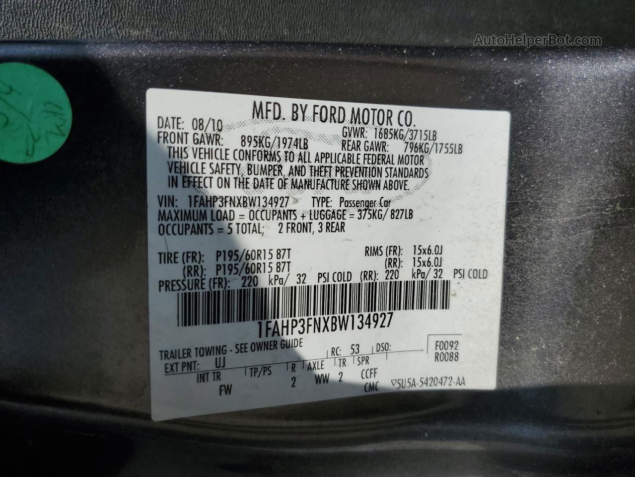 2011 Ford Focus Se Gray vin: 1FAHP3FNXBW134927