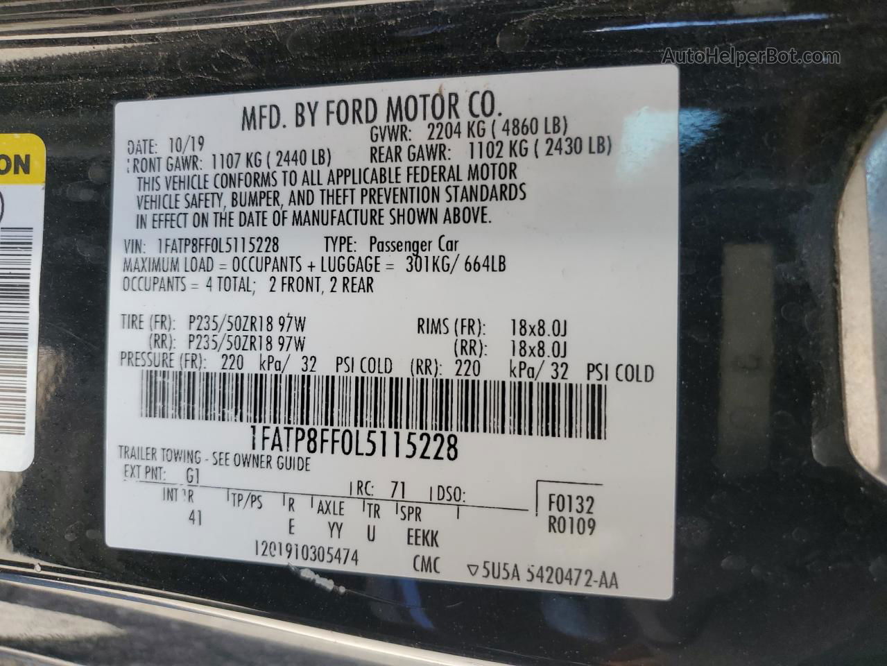 2020 Ford Mustang Gt Black vin: 1FATP8FF0L5115228