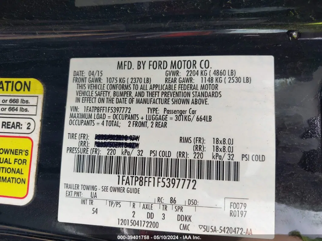 2015 Ford Mustang Gt Premium Black vin: 1FATP8FF1F5397772
