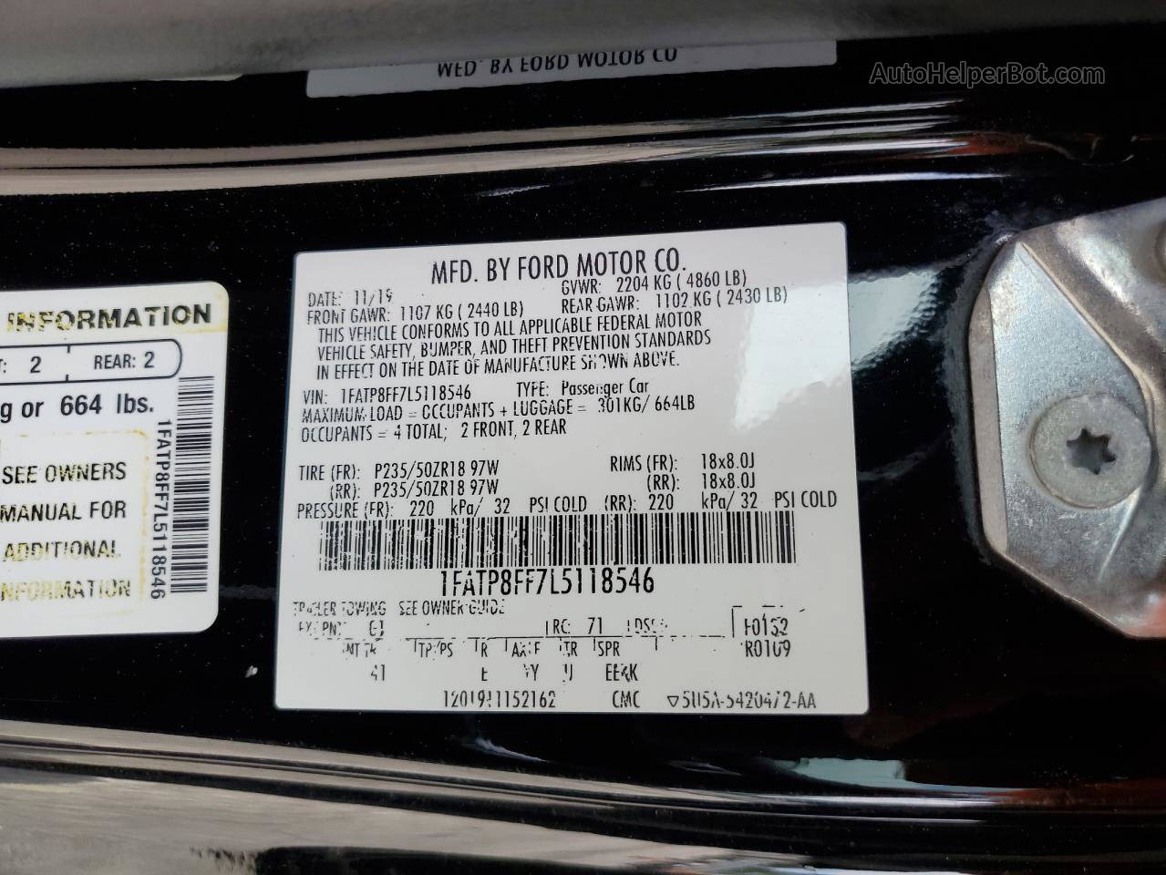 2020 Ford Mustang Gt Black vin: 1FATP8FF7L5118546