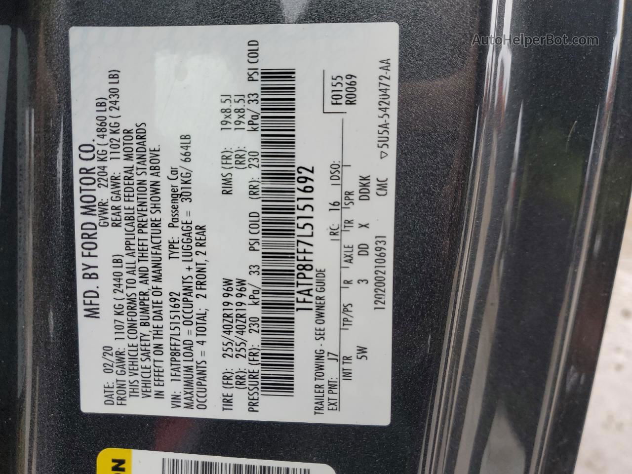 2020 Ford Mustang Gt Gray vin: 1FATP8FF7L5151692