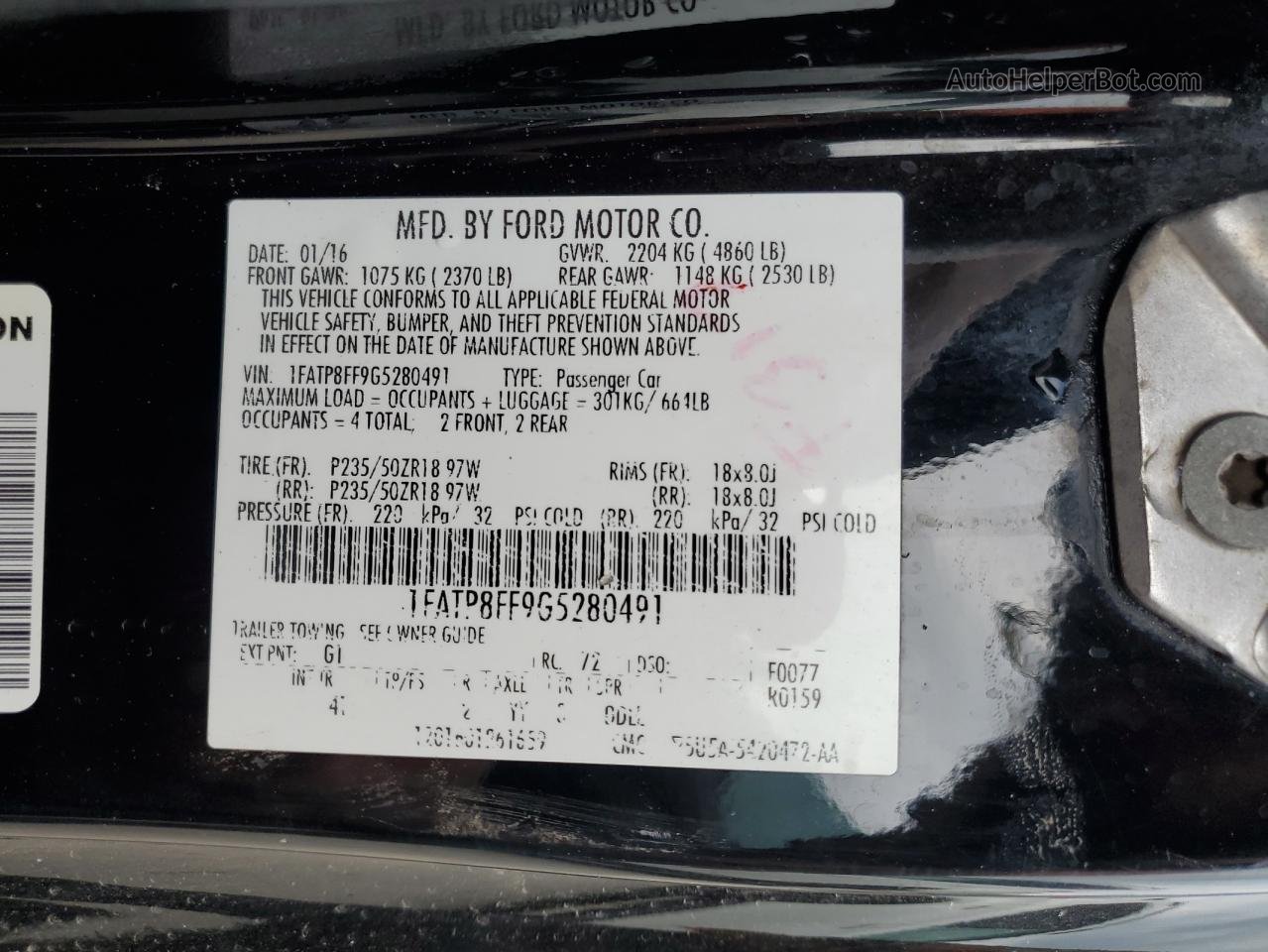 2016 Ford Mustang Gt Черный vin: 1FATP8FF9G5280491
