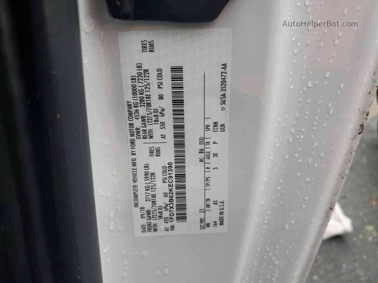 2019 Ford F350 Super Duty White vin: 1FD7X3B62KEC91390