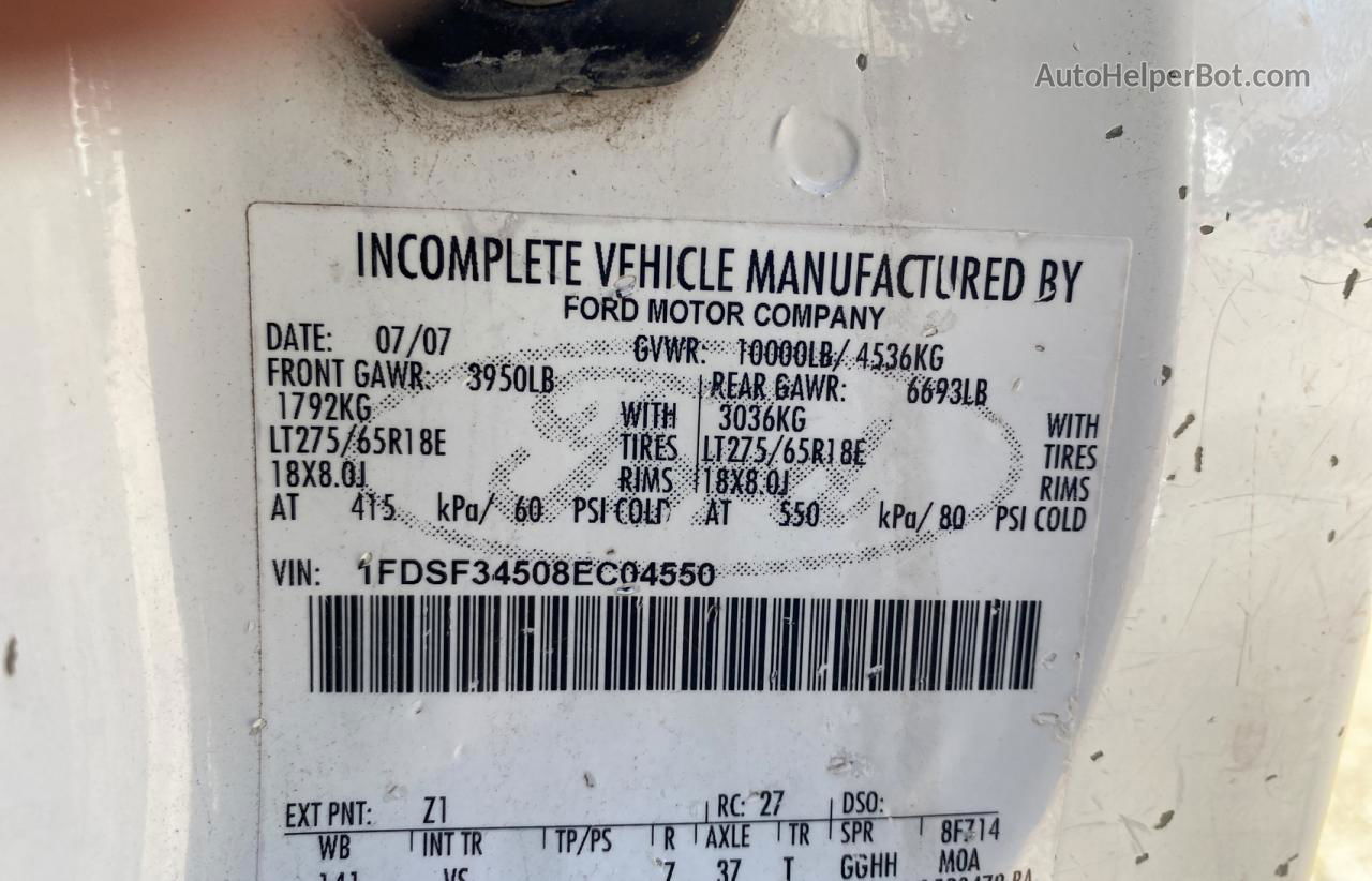 2008 Ford F350 Srw Super Duty White vin: 1FDSF34508EC04550