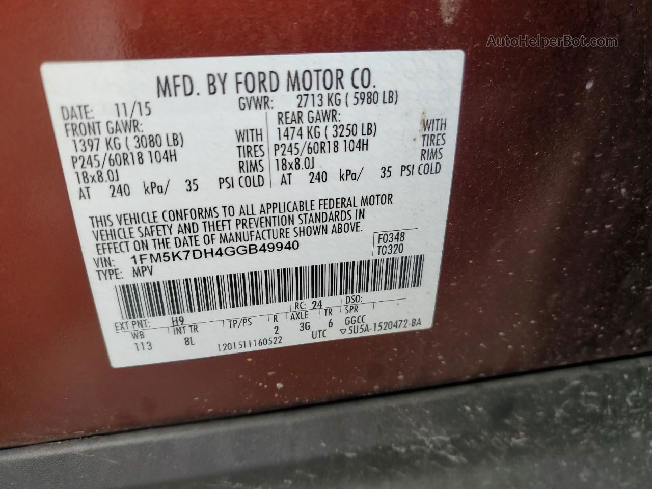 2016 Ford Explorer Xlt Темно-бордовый vin: 1FM5K7DH4GGB49940