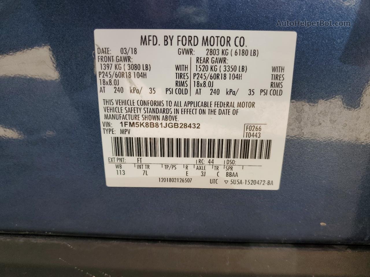 2018 Ford Explorer  Blue vin: 1FM5K8B81JGB28432