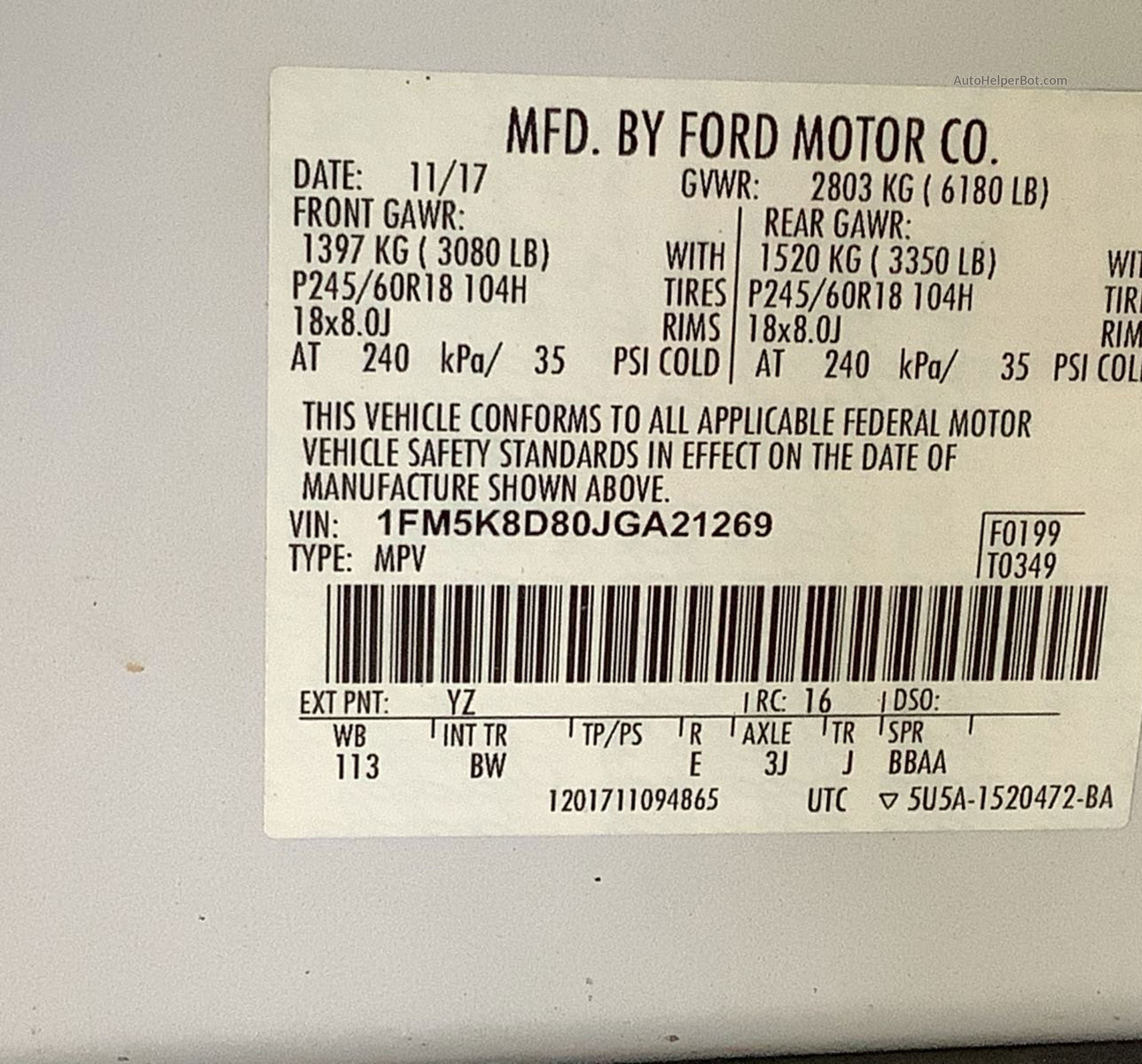 2018 Ford Explorer Xlt vin: 1FM5K8D80JGA21269