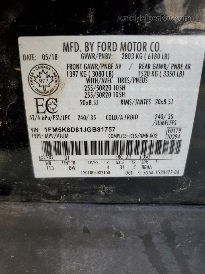 2018 Ford Explorer Xlt Черный vin: 1FM5K8D81JGB81757