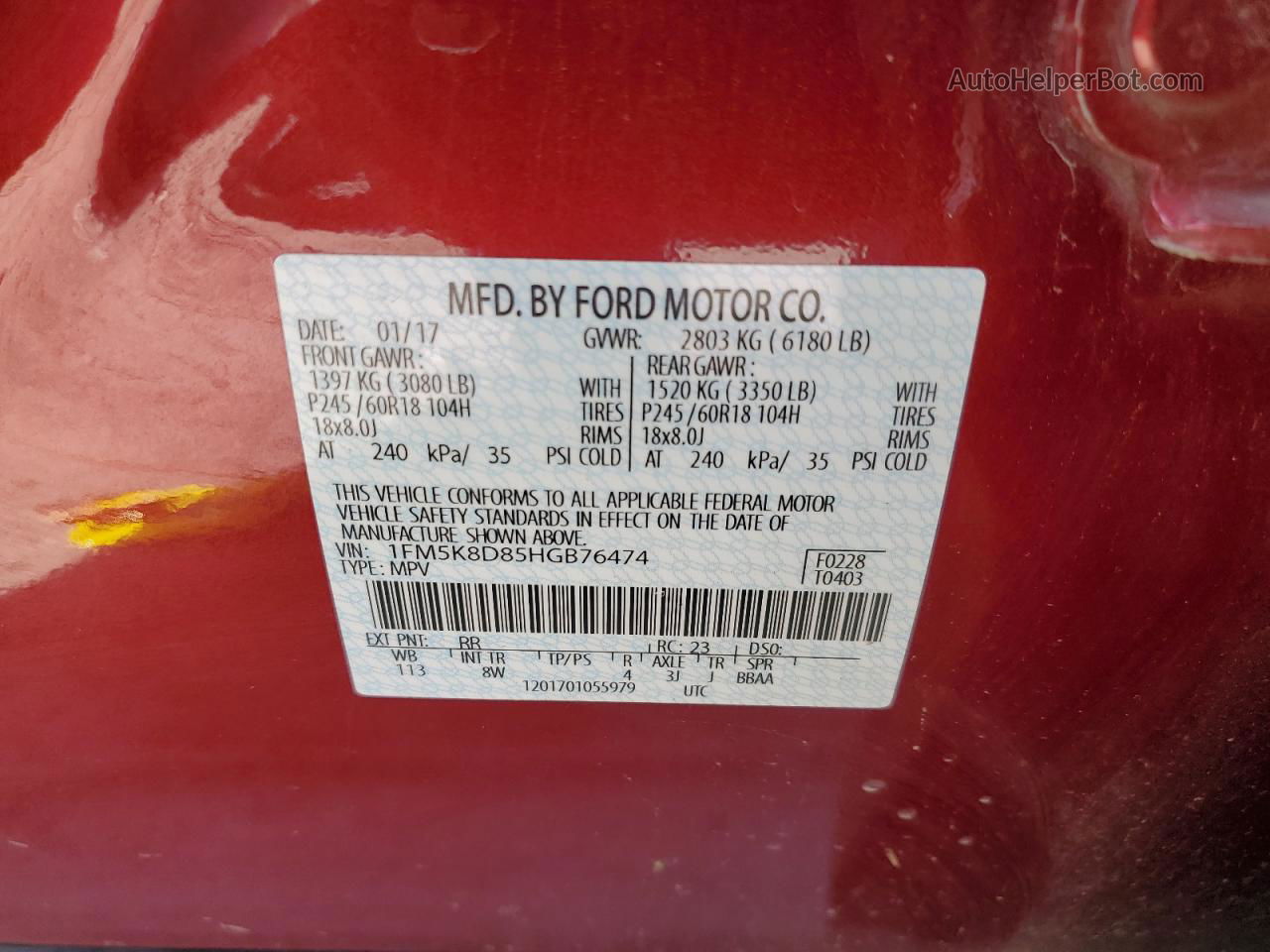 2017 Ford Explorer Xlt Maroon vin: 1FM5K8D85HGB76474