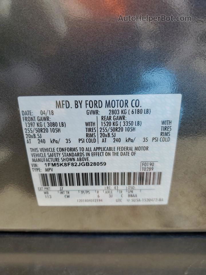 2018 Ford Explorer Limited Gray vin: 1FM5K8F82JGB28059