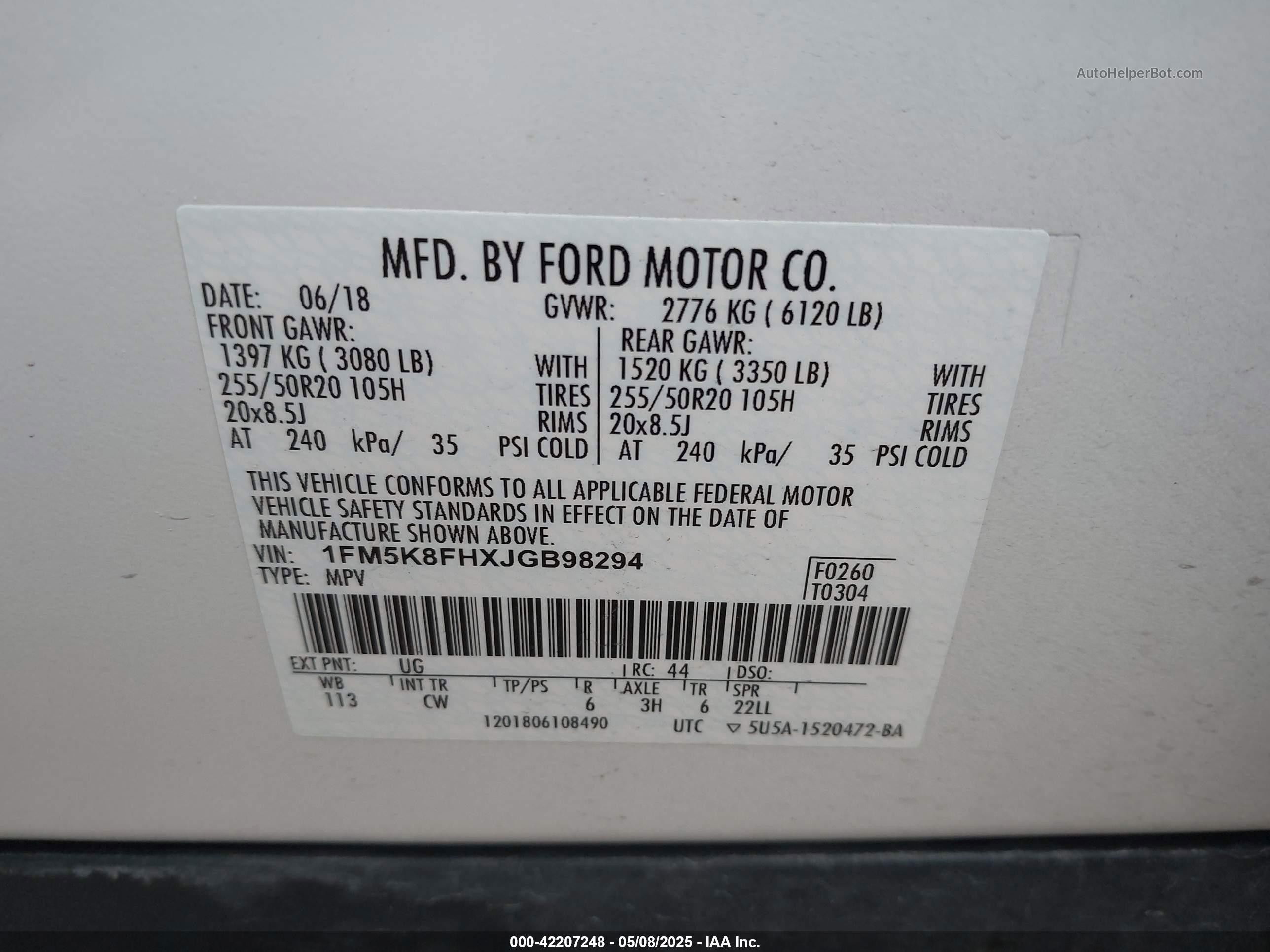 2018 Ford Explorer Limited Белый vin: 1FM5K8FHXJGB98294