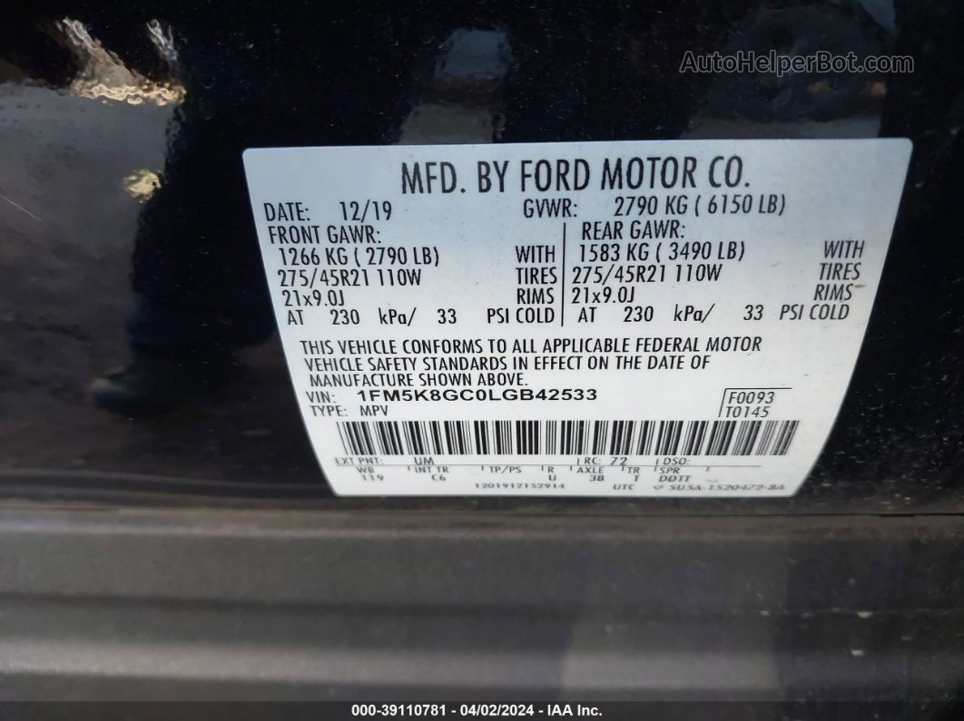 2020 Ford Explorer St Black vin: 1FM5K8GC0LGB42533