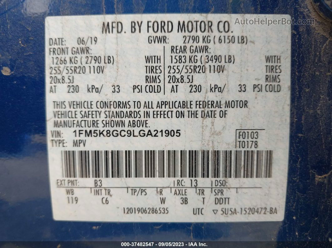 2020 Ford Explorer St Blue vin: 1FM5K8GC9LGA21905