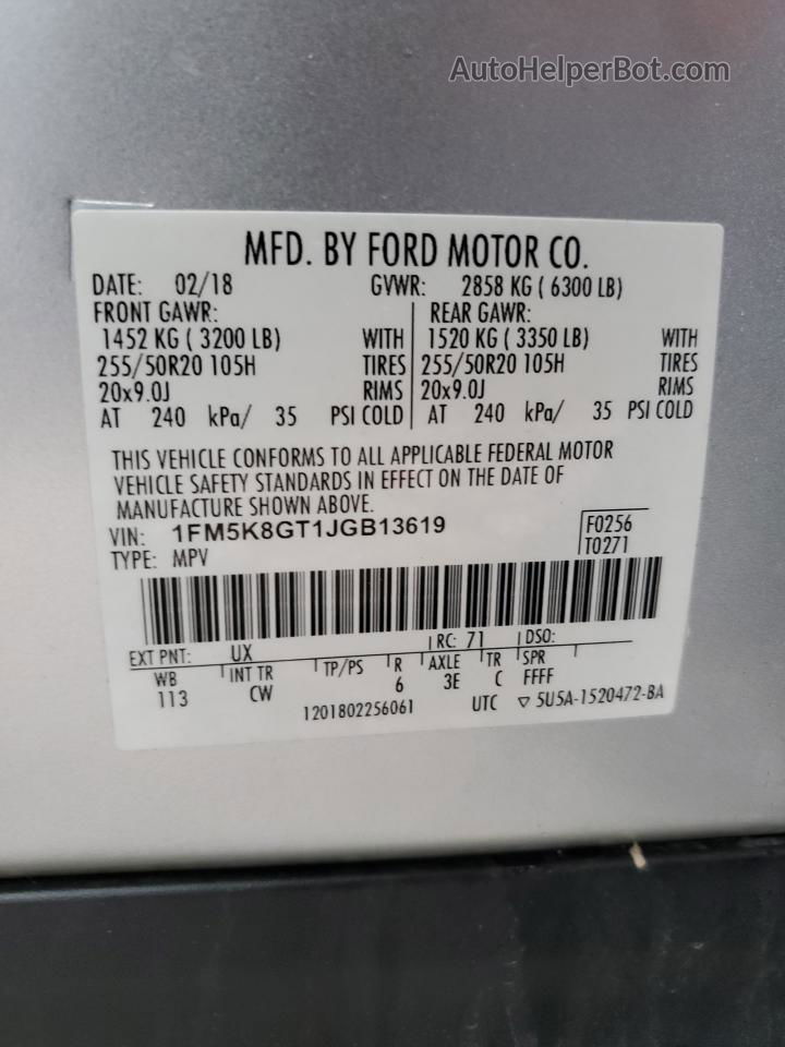 2018 Ford Explorer Sport Silver vin: 1FM5K8GT1JGB13619