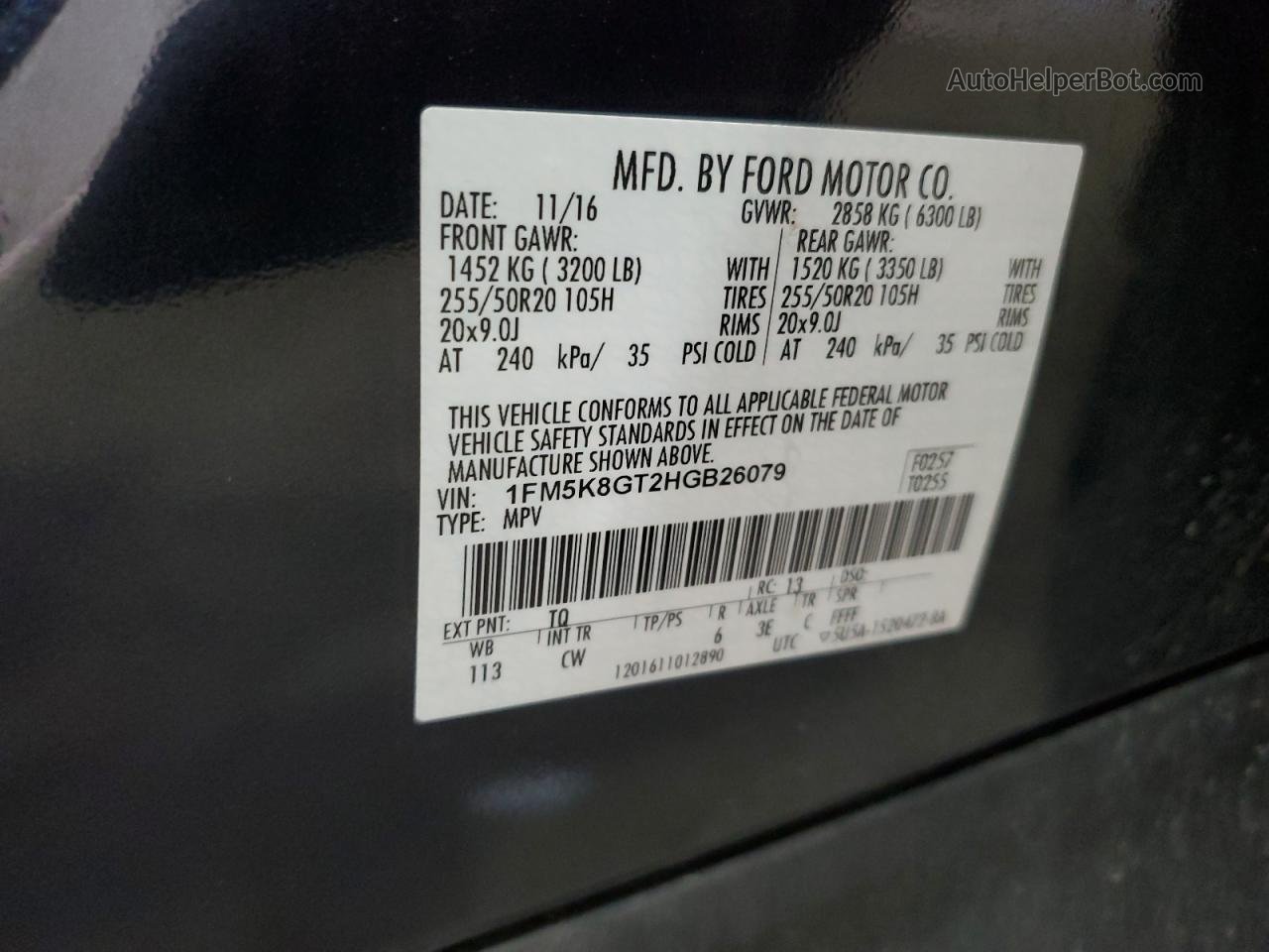 2017 Ford Explorer Sport Charcoal vin: 1FM5K8GT2HGB26079