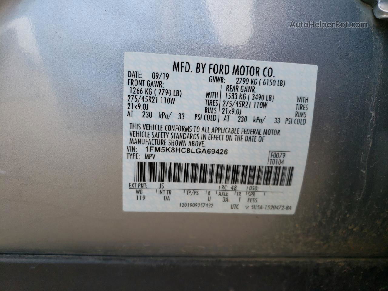 2020 Ford Explorer Platinum Silver vin: 1FM5K8HC8LGA69426