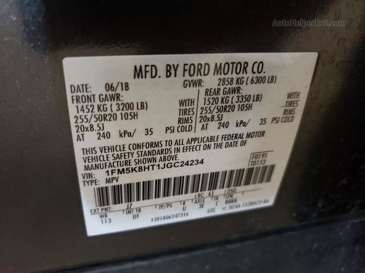 2018 Ford Explorer Platinum Угольный vin: 1FM5K8HT1JGC24234