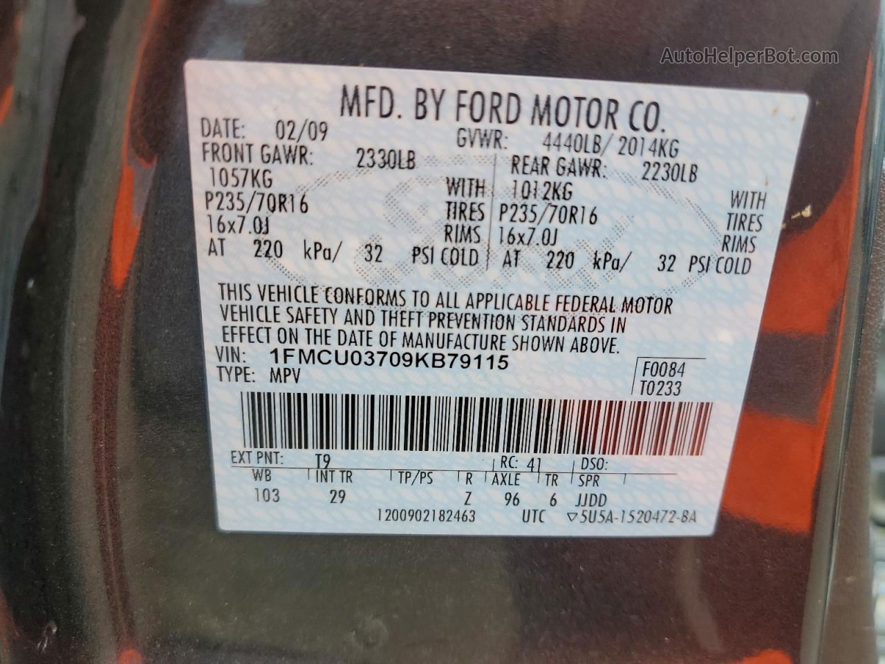 2009 Ford Escape Xlt Gray vin: 1FMCU03709KB79115