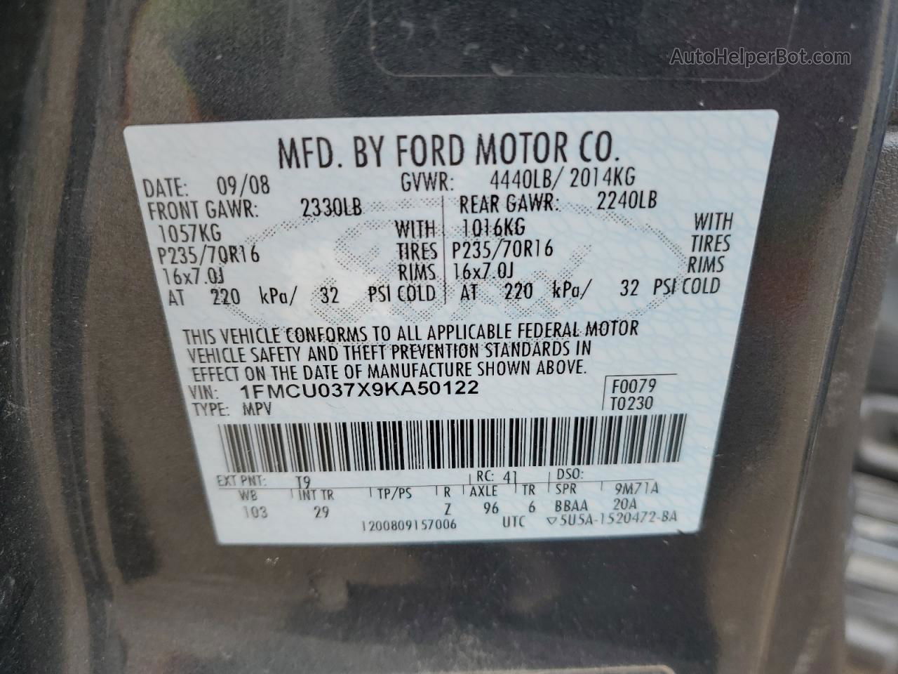 2009 Ford Escape Xlt Black vin: 1FMCU037X9KA50122