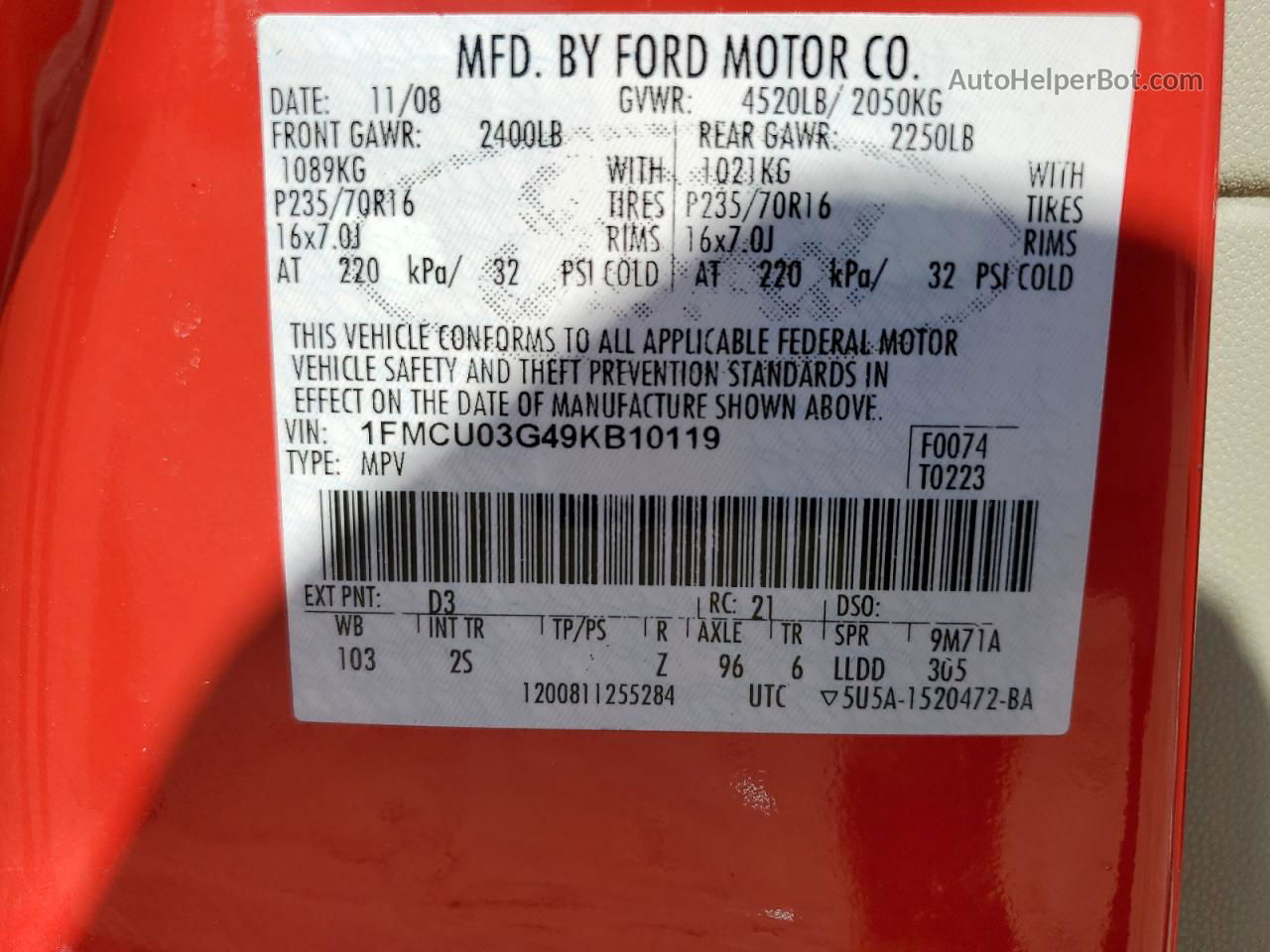 2009 Ford Escape Xlt Red vin: 1FMCU03G49KB10119