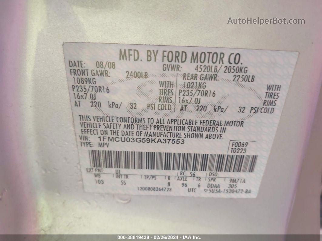 2009 Ford Escape Xlt Серебряный vin: 1FMCU03G59KA37553