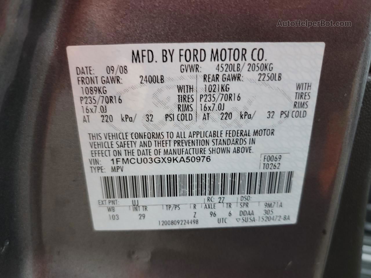 2009 Ford Escape Xlt Gray vin: 1FMCU03GX9KA50976