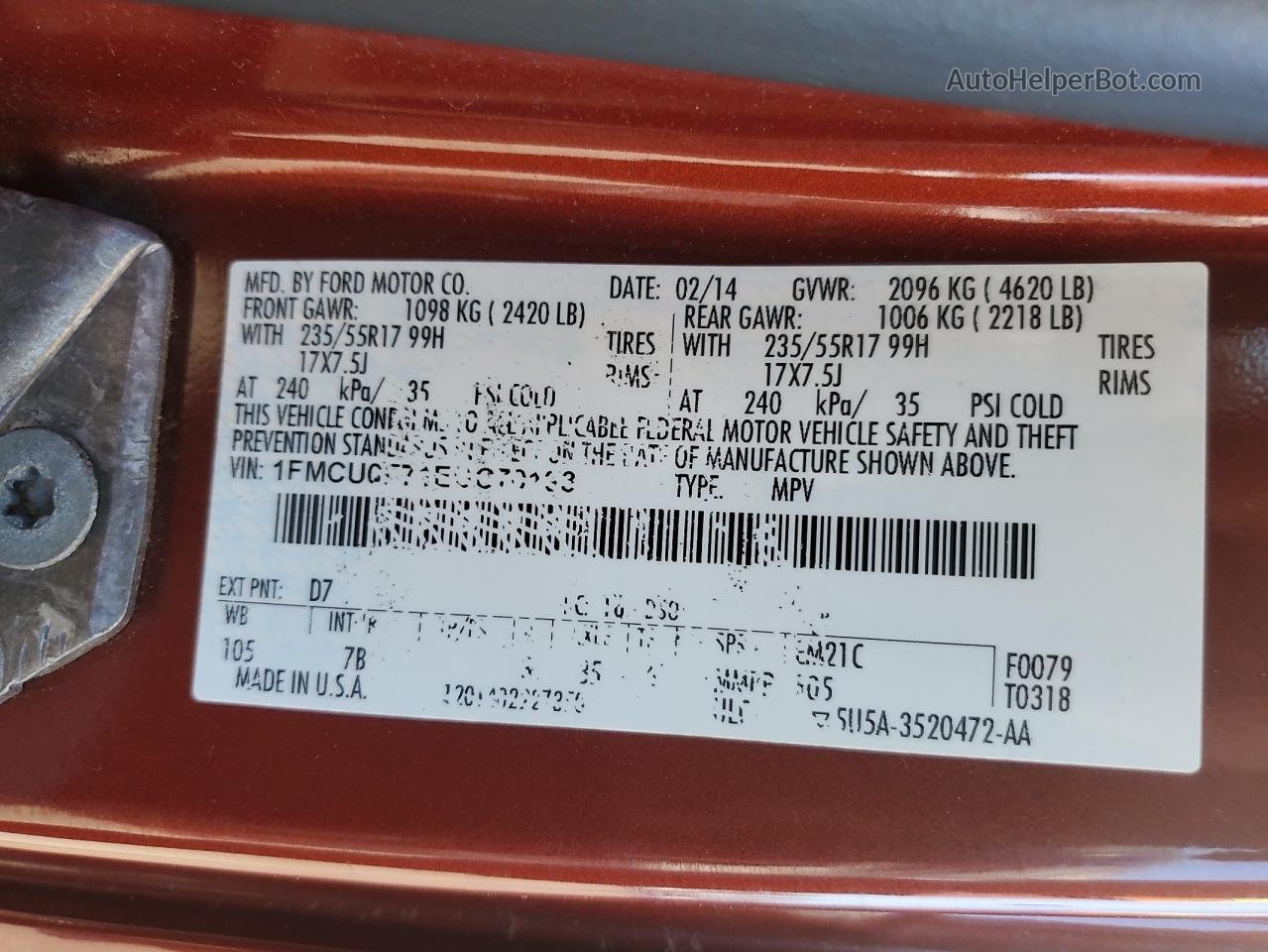 2014 Ford Escape S Красный vin: 1FMCU0F71EUC70193