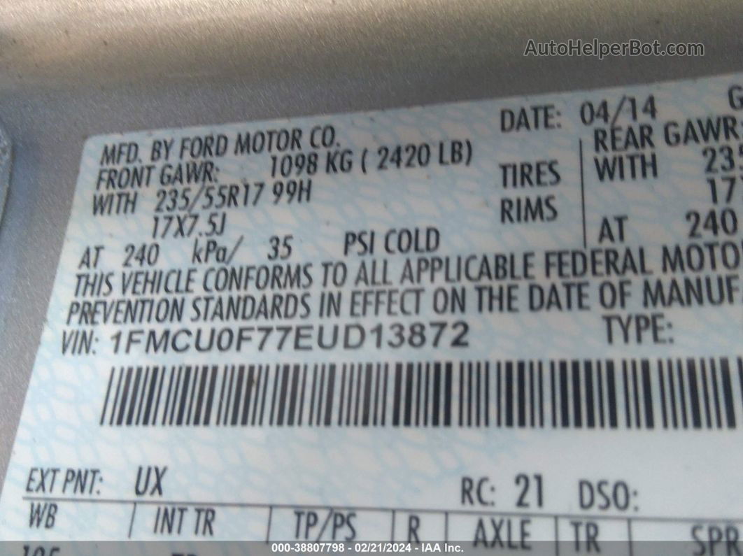 2014 Ford Escape S Silver vin: 1FMCU0F77EUD13872